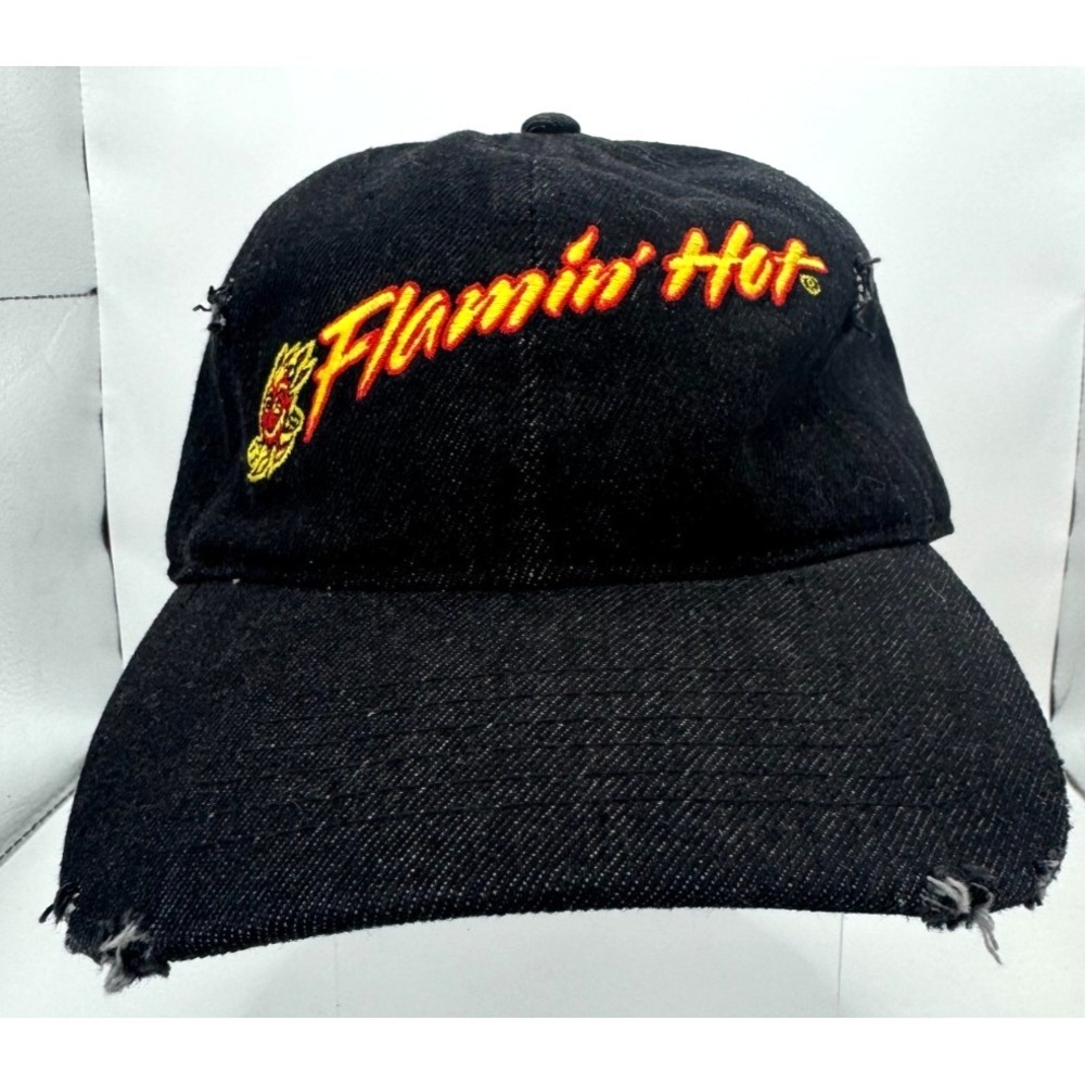 Flamin' Hot Cheetos Strapback Hat Mad Engine Black Denim Distressed Look OSFM
